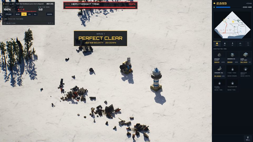A snowy battlefield with a PERFECT CLEAR banner